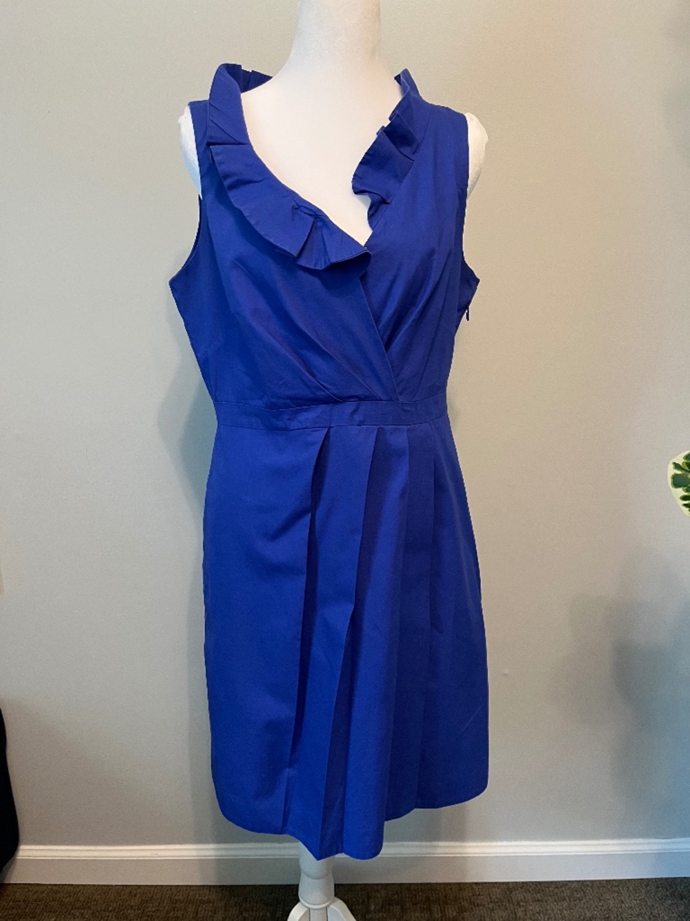 J.Crew Royal Blue Ruffle Neck Sheath Dress Sleeveless Sz 8